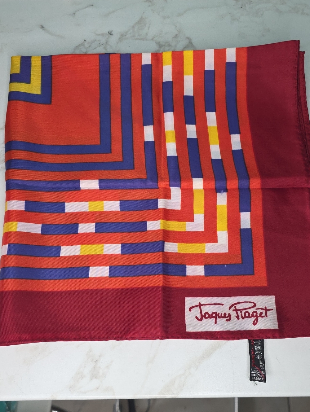 Jacques Piaget Red Geometric Silk Scarf
